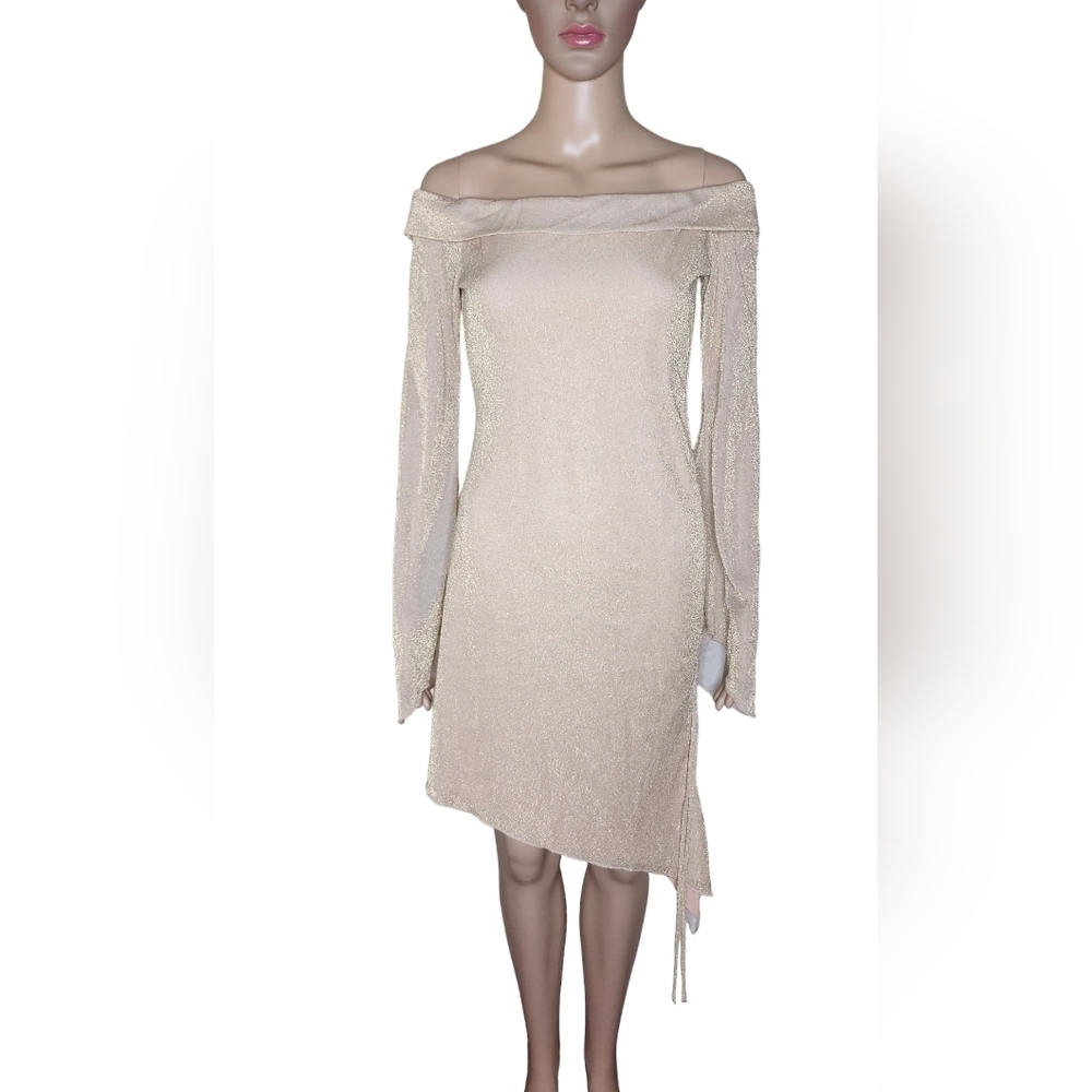 NWT Princess Polly Villa Off the shoulder metallic gold ruched mini dress Size 8